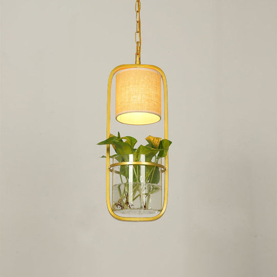 Cylinder Led Pendant Light Fixture In Rustic Black/White/Gold With Warm/White And Plant Cup