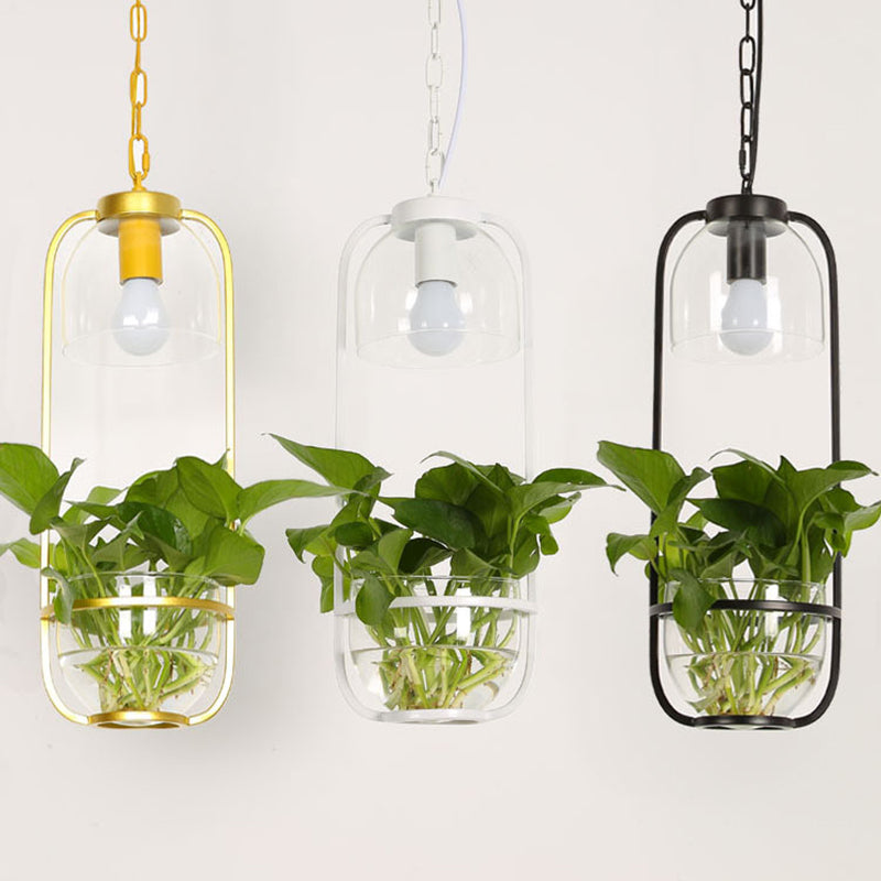 Modern Iron Farmhouse Led Pendant Lamp With Plant Pot - Black/White/Gold Warm/White Light