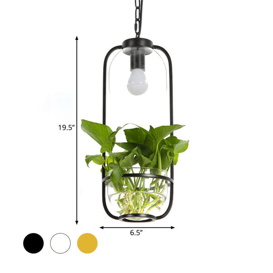 Modern Iron Farmhouse Led Pendant Lamp With Plant Pot - Black/White/Gold Warm/White Light