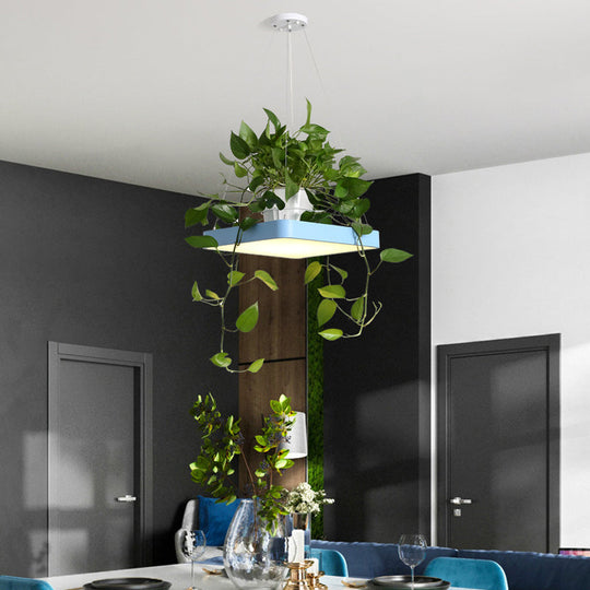 Nordic Acrylic Ceiling Pendant Led Lamp With Plant Container - Black/White/Blue 16/19.5 W Blue / 16