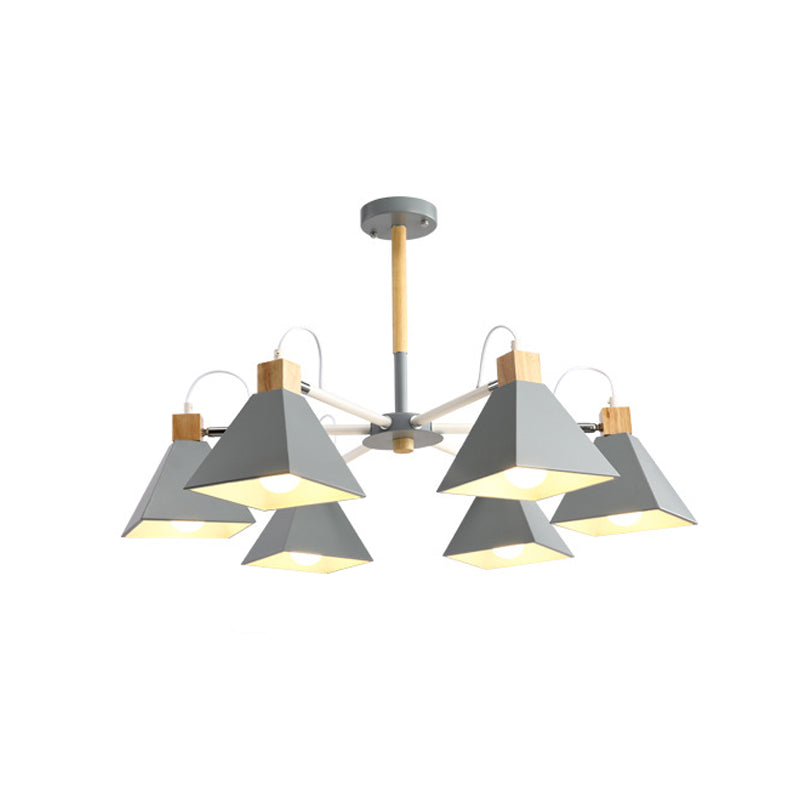 Modern Metal Triangle Pendant Fixture: Bedroom Chandelier With 6 Hanging Lights