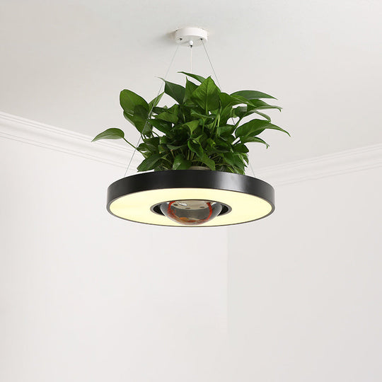 16/19.5 Acrylic Led Ceiling Hang Light - Nordic Black/White/Green Circle Design Dining Room Down