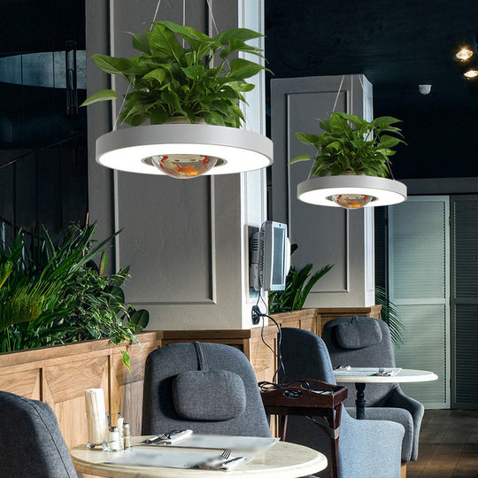 16"/19.5" Acrylic LED Ceiling Hang Light Nordic Circle Dining Room Down Lighting with Fish Bowl - Black/White/Green