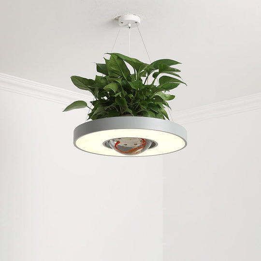 16"/19.5" Acrylic LED Ceiling Hang Light Nordic Circle Dining Room Down Lighting with Fish Bowl - Black/White/Green