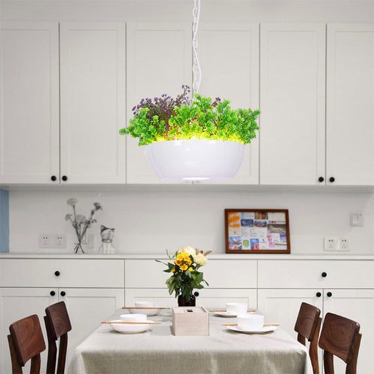 Farmhouse Balcony LED Resin Bowl Pendant Light in Black/White - Ceiling Lamp Kit with Suspension