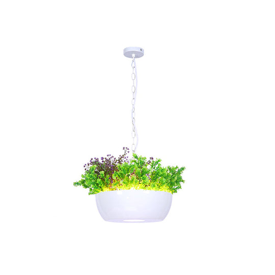 Farmhouse Balcony LED Resin Bowl Pendant Light in Black/White - Ceiling Lamp Kit with Suspension