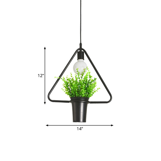 Rustic Triangle/Square/Oval Iron Plant Pendant Lighting Fixture In Black