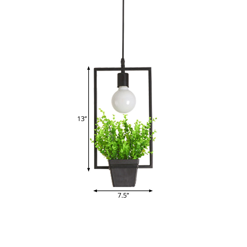 Rustic Triangle/Square/Oval Iron Plant Pendant Lighting Fixture In Black