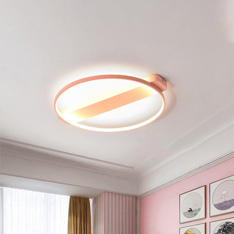 18"/22" Kids LED Macaron Yellow/Pink/Grey Ceiling Light Fixture with Round Metal Frame