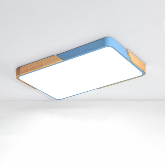 Acrylic Nordic LED Flush Mounted Ceiling Lamp in White/Blue/Black with Wood Guard - Square/Rectangular, 12"/16"/25" W - Perfect for Bedrooms