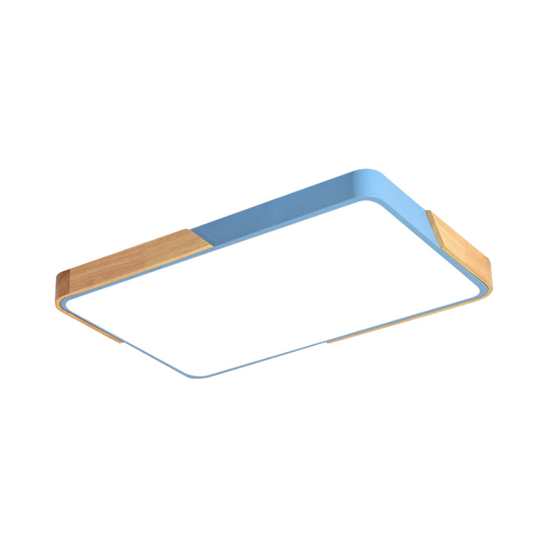 Acrylic Nordic LED Flush Mounted Ceiling Lamp in White/Blue/Black with Wood Guard - Square/Rectangular, 12"/16"/25" W - Perfect for Bedrooms