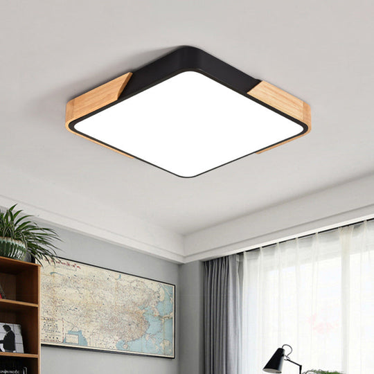 Acrylic Nordic LED Flush Mounted Ceiling Lamp in White/Blue/Black with Wood Guard - Square/Rectangular, 12"/16"/25" W - Perfect for Bedrooms