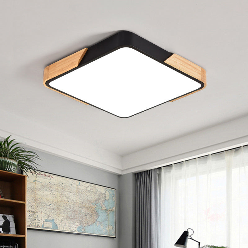 Acrylic Nordic Led Flush Mounted Ceiling Lamp In White/Blue/Black With Wood Guard -