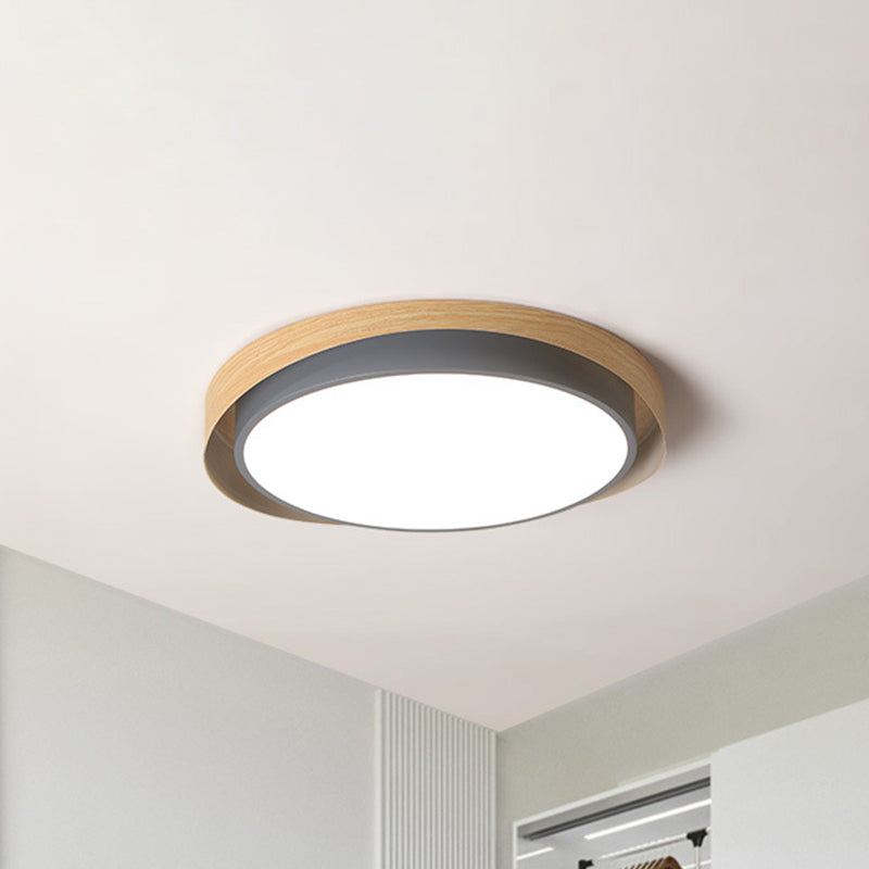 Circular Ceiling Light Macaron Metal Blue/Grey And Beige Led Flush Mount Fixture For Child Bedroom