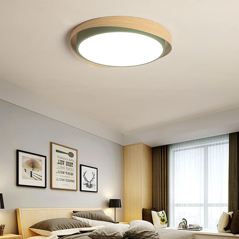 Circular Ceiling Light Macaron Metal Blue/Grey and Beige LED Flush Mount Fixture for Child Bedroom, Warm/White Light - 16.5"/20.5" W