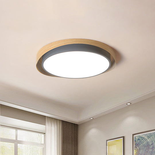 Circular Ceiling Light Macaron Metal Blue/Grey and Beige LED Flush Mount Fixture for Child Bedroom, Warm/White Light - 16.5"/20.5" W