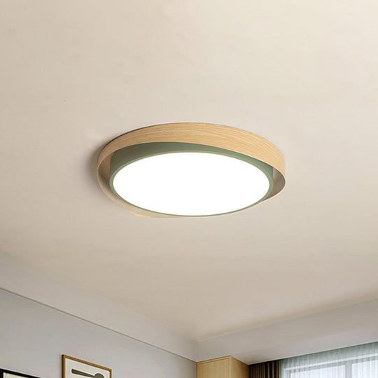 Circular Ceiling Light Macaron Metal Blue/Grey And Beige Led Flush Mount Fixture For Child Bedroom