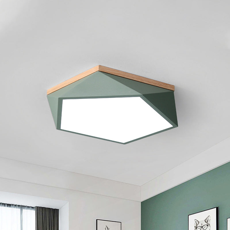 Macaron LED Ceiling Lamp in White/Grey/Green with Wood Canopy