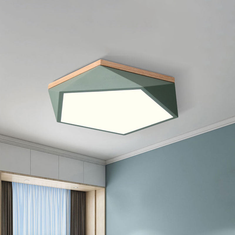 Macaron LED Ceiling Lamp in White/Grey/Green with Wood Canopy