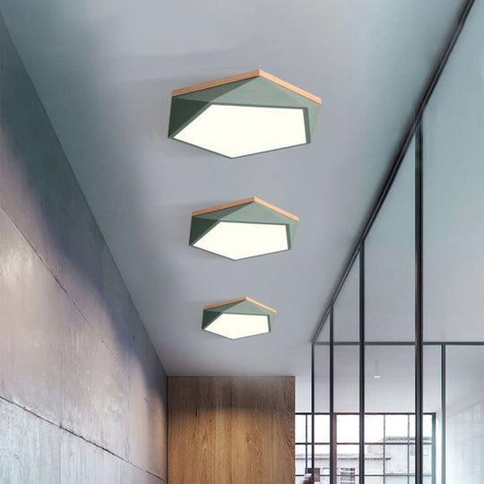 Macaron LED Ceiling Lamp in White/Grey/Green with Wood Canopy