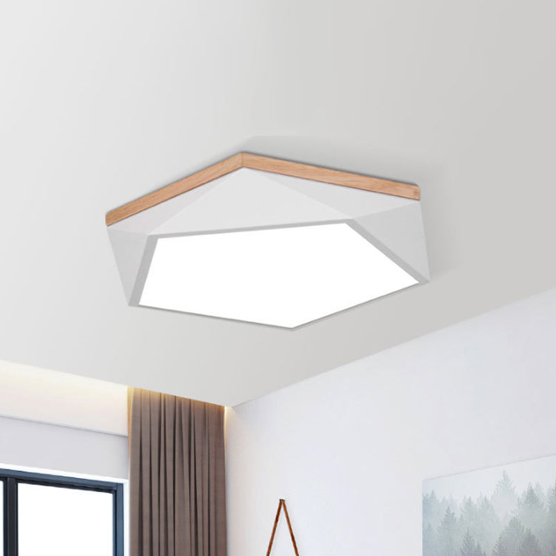 Macaron LED Ceiling Lamp in White/Grey/Green with Wood Canopy