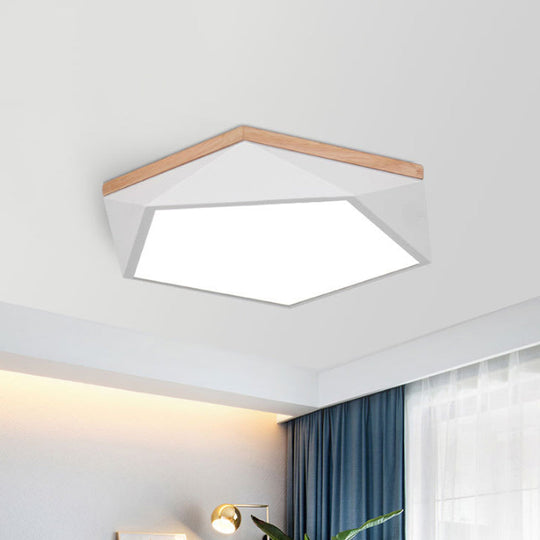 Macaron LED Ceiling Lamp in White/Grey/Green with Wood Canopy