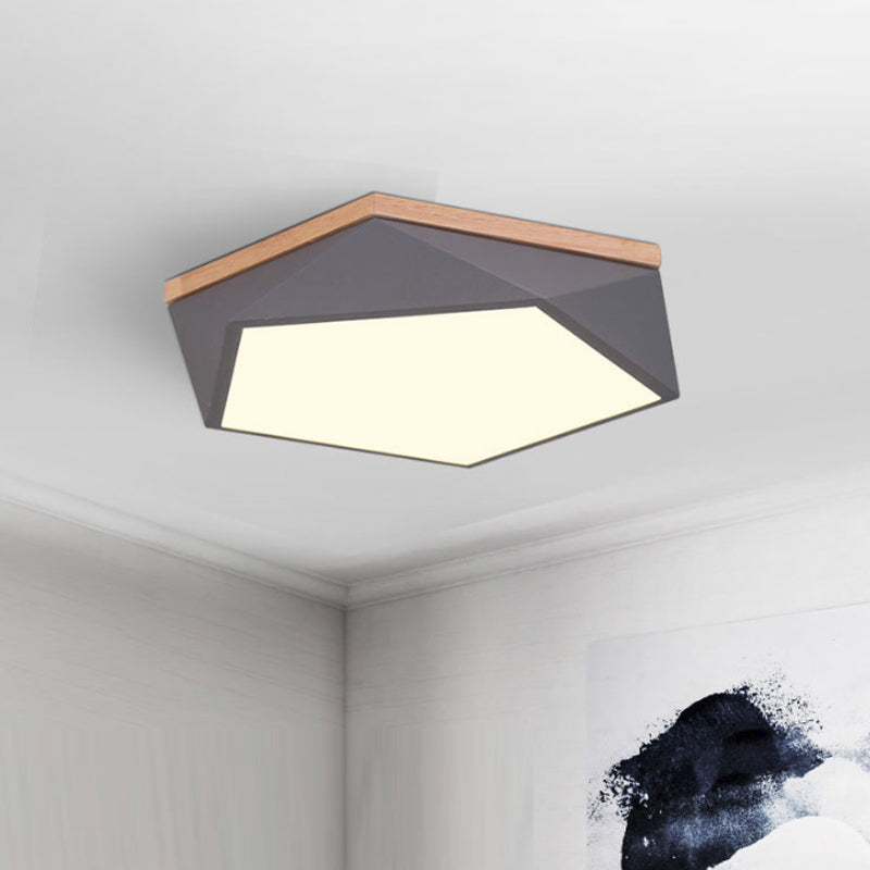 Macaron LED Ceiling Lamp in White/Grey/Green with Wood Canopy