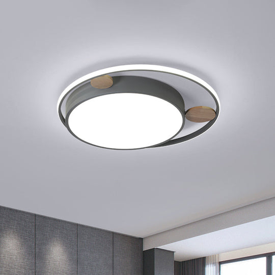 Modern Bear Head Led Flushmount Ceiling Light With Wood Accent - 18/21.5 Wide Cartoon Acrylic In