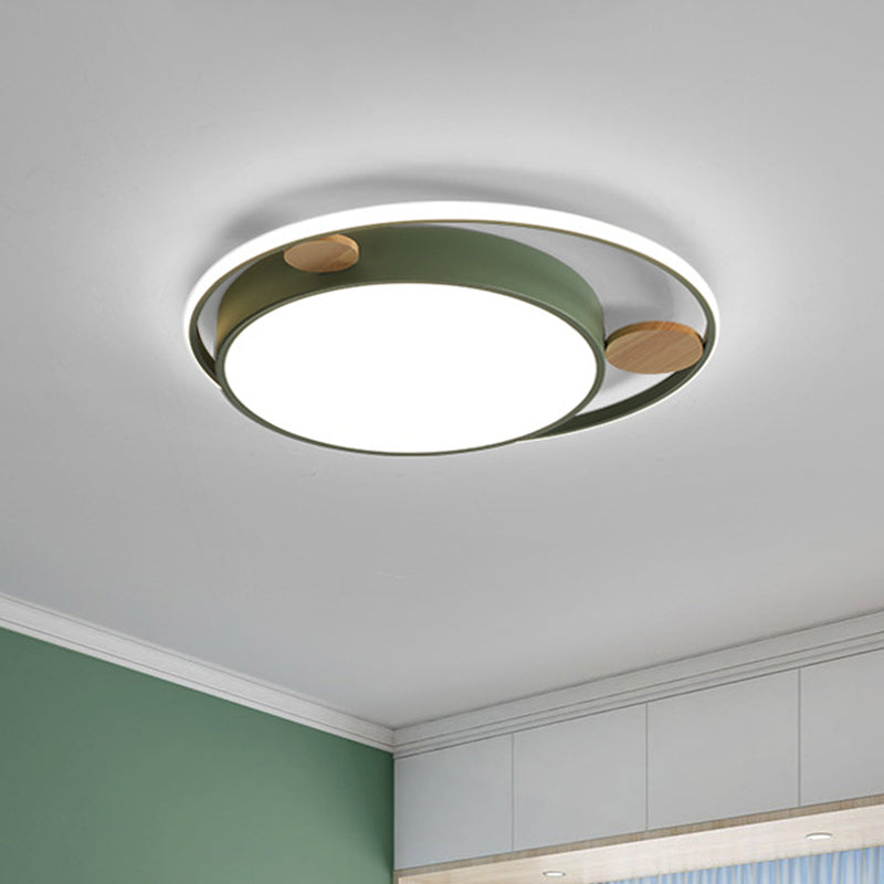 Modern Bear Head Led Flushmount Ceiling Light With Wood Accent - 18/21.5 Wide Cartoon Acrylic In