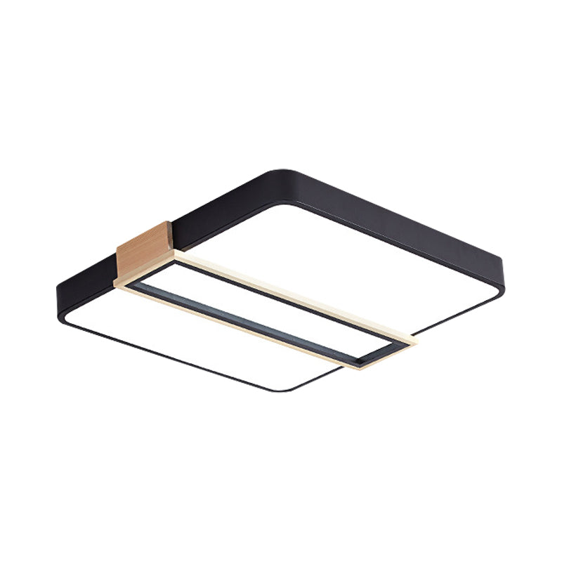 Nordic Led Flushmount Lighting For Bedroom Ceiling - Black/White/Green Square Acrylic Shade 16/19.5