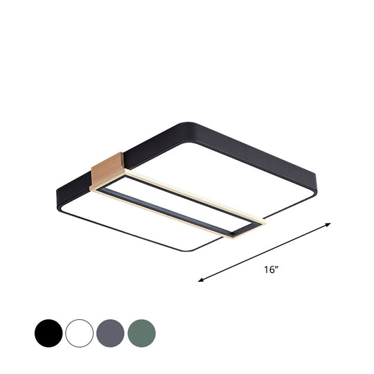 Nordic Led Flushmount Lighting For Bedroom Ceiling - Black/White/Green Square Acrylic Shade 16/19.5