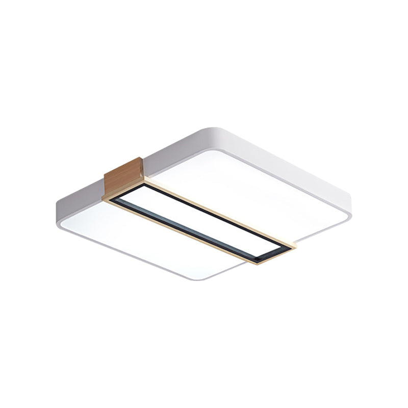 Nordic Led Flushmount Lighting For Bedroom Ceiling - Black/White/Green Square Acrylic Shade 16/19.5