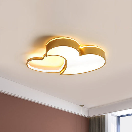 Dual-Heart Kid's Flush Light: Acrylic Macaron LED Ceiling Lamp in Pink/Blue/Gold, 21.5"/25.5" Wide