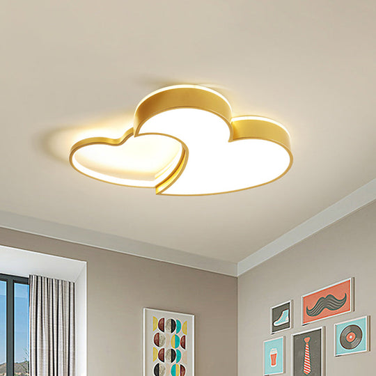 Dual-Heart Kid's Flush Light: Acrylic Macaron LED Ceiling Lamp in Pink/Blue/Gold, 21.5"/25.5" Wide