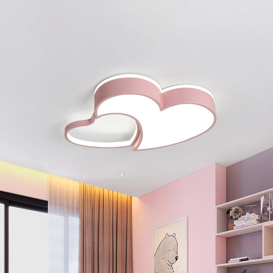 Dual-Heart Kid's Flush Light: Acrylic Macaron LED Ceiling Lamp in Pink/Blue/Gold, 21.5"/25.5" Wide