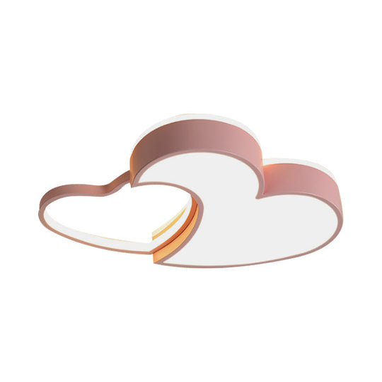 Dual-Heart Kid's Flush Light: Acrylic Macaron LED Ceiling Lamp in Pink/Blue/Gold, 21.5"/25.5" Wide