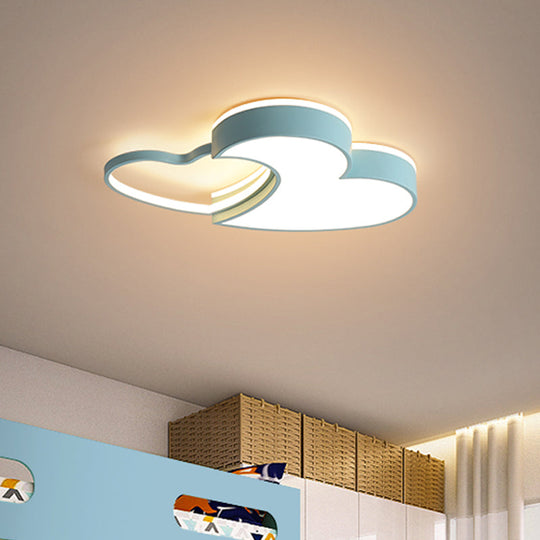 Dual-Heart Kid's Flush Light: Acrylic Macaron LED Ceiling Lamp in Pink/Blue/Gold, 21.5"/25.5" Wide