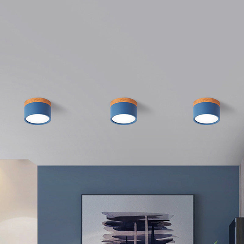 Small Macaron Metal Flush Mount Ceiling Light For Kitchen Bar - Yellow/Blue/Black & Wood Dark Blue