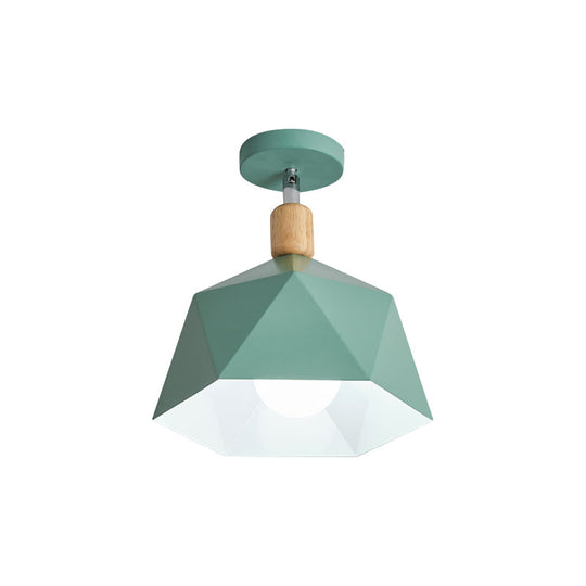 Sleek Macaron Rotating Ceiling Lamp with Wood Accent - Polygon Corridor Semi Flush Light Metallic - 1 Bulb - Green/Grey/White