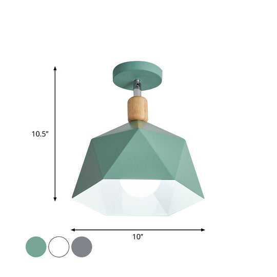 Sleek Macaron Rotating Ceiling Lamp with Wood Accent - Polygon Corridor Semi Flush Light Metallic - 1 Bulb - Green/Grey/White