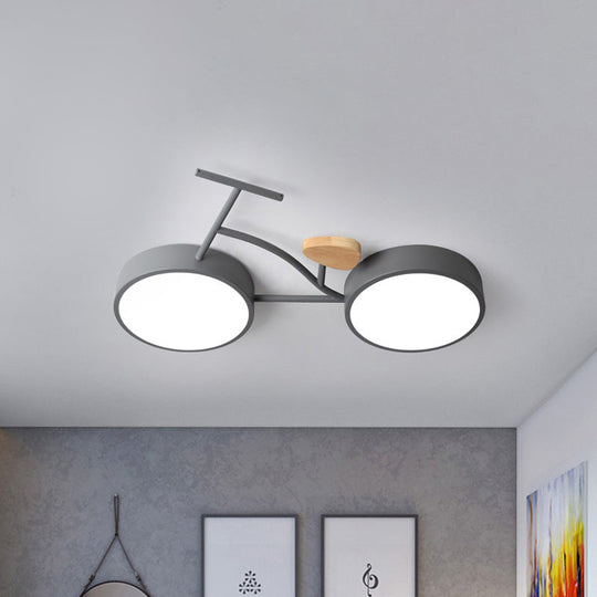 Kids Cartoon Bicycle LED Ceiling Lamp - Grey/White/Green, Warm/White Light, Semi Flush Mount, for Bedroom