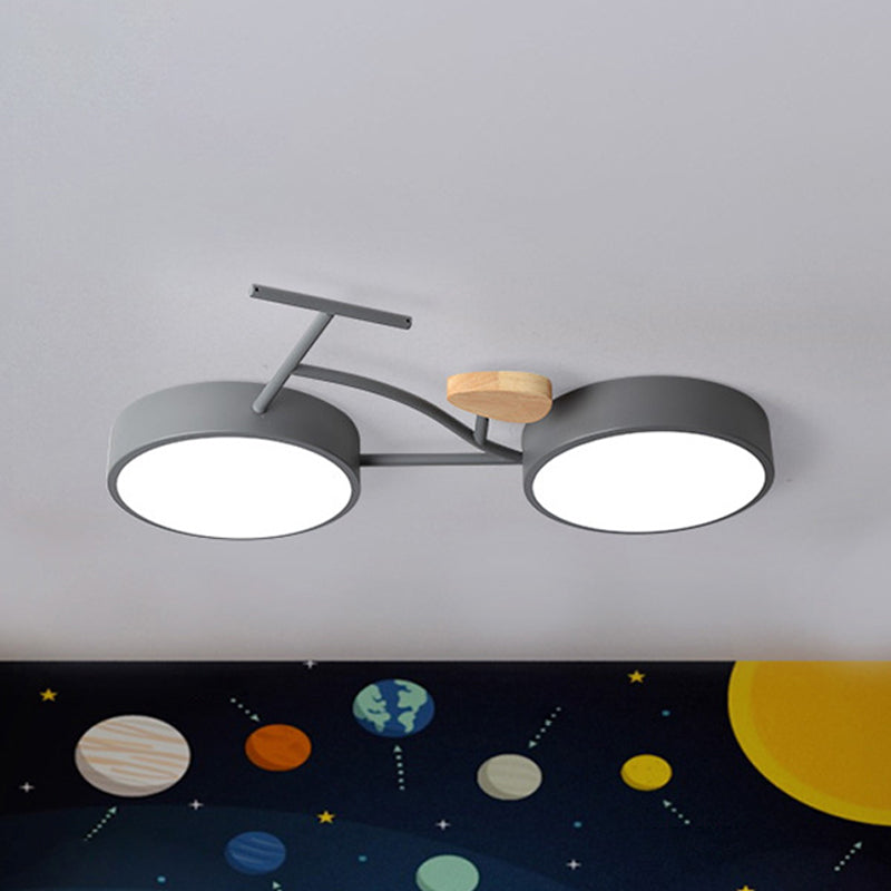 Kids Cartoon Bicycle LED Ceiling Lamp - Grey/White/Green, Warm/White Light, Semi Flush Mount, for Bedroom