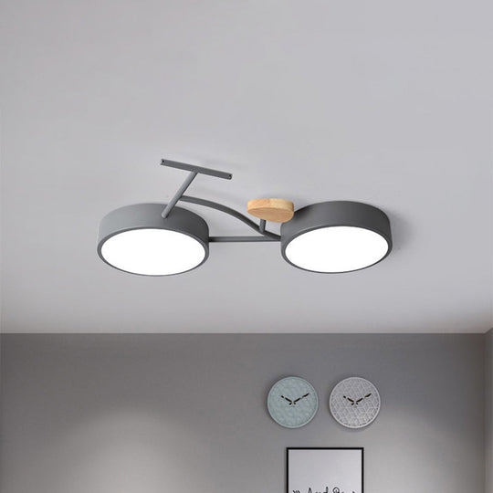 Kids Cartoon Bicycle LED Ceiling Lamp - Grey/White/Green, Warm/White Light, Semi Flush Mount, for Bedroom