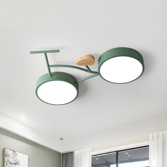 Kids Cartoon Bicycle LED Ceiling Lamp - Grey/White/Green, Warm/White Light, Semi Flush Mount, for Bedroom