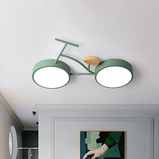 Kids Cartoon Bicycle LED Ceiling Lamp - Grey/White/Green, Warm/White Light, Semi Flush Mount, for Bedroom