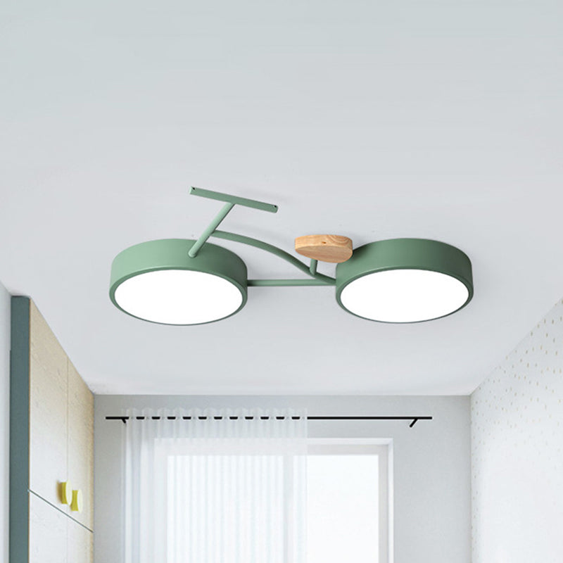 Kids Cartoon Bicycle LED Ceiling Lamp - Grey/White/Green, Warm/White Light, Semi Flush Mount, for Bedroom