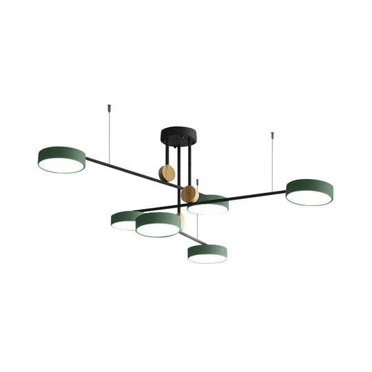 Nordic Metal Branch Chandelier Light Fixture - 6 Head Grey/Green Hanging Lamp With Wood Decor