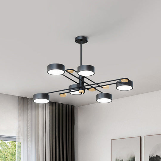 Nordic Chandelier With 6 Lights: Modern Sputnik Design Gold/Grey/White-Wood Finish Acrylic Shade