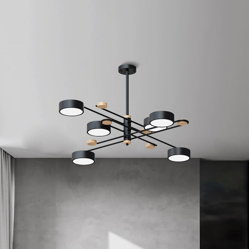 Nordic Chandelier With 6 Lights: Modern Sputnik Design Gold/Grey/White-Wood Finish Acrylic Shade