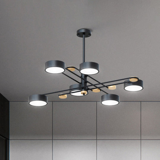 Nordic Chandelier With 6 Lights: Modern Sputnik Design Gold/Grey/White-Wood Finish Acrylic Shade